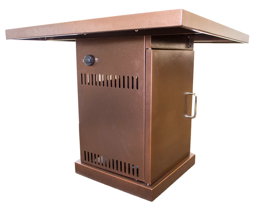 Hiland GSF-PR-PC Propane Fire Pit, 42,000 BTU, Stainless Steel Lid w/Fire Glass, Square, Hammered Bronze