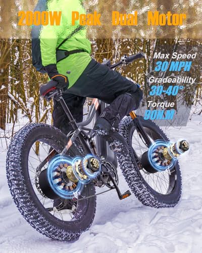Dual Motor 2000W/1000W Electric Bike for Adult 48V 30AH/20Ah Removable Battery Up to &120 Miles Long Range 26