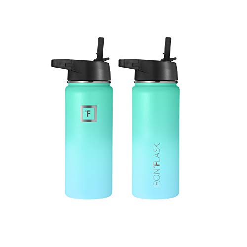 IRON °FLASK Camping & Hiking Hydration Flask with 3 Lids - Stainless Steel, Double Walled & Vacuum Insulated Water Bottle - Leak Proof & BPA Free (Midnight Black, Straw - 40 oz)