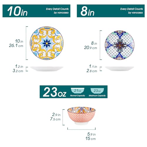 vancasso Haruka 12 Pieces Plates and Bowls Set, Ceramic Dinnerware Sets for 4, Black and White Porcelain Dishes Set