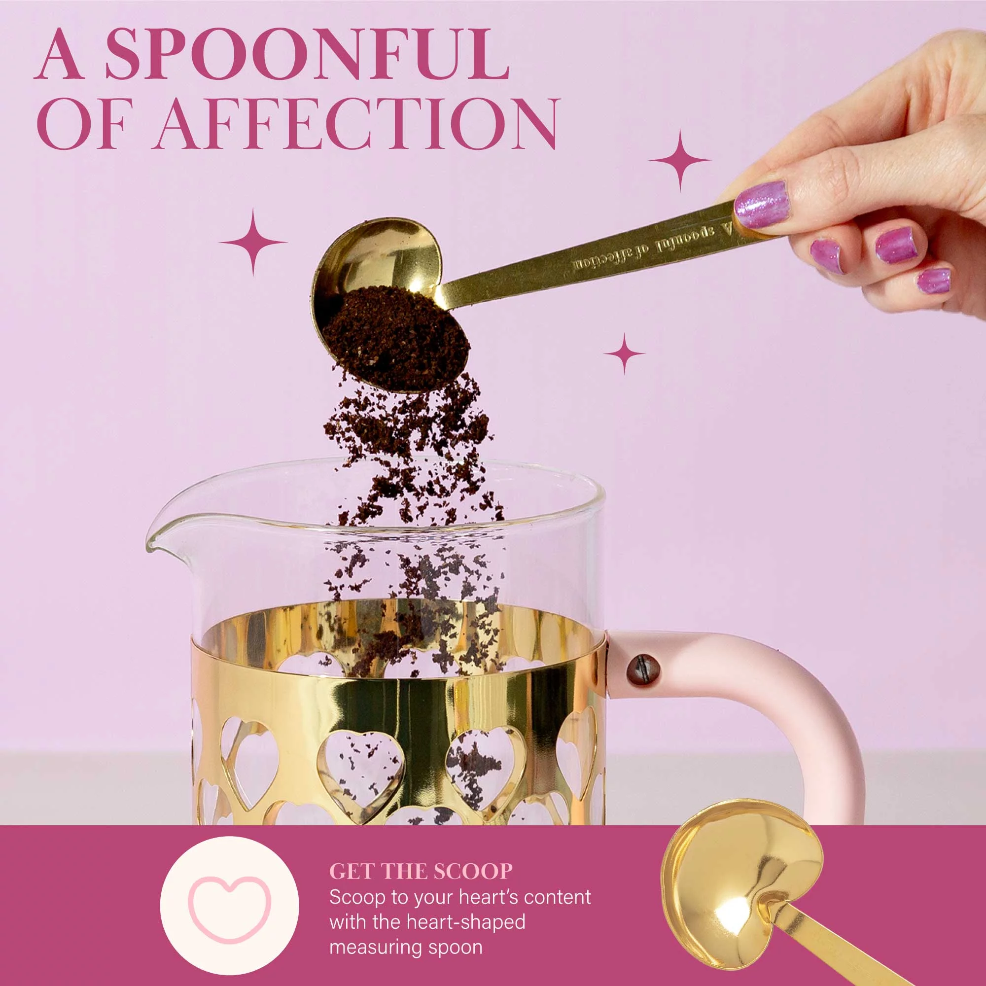 Paris Hilton French Press Coffee Maker with Heart Shaped Measuring Scoop, 34 Ounce, Pink