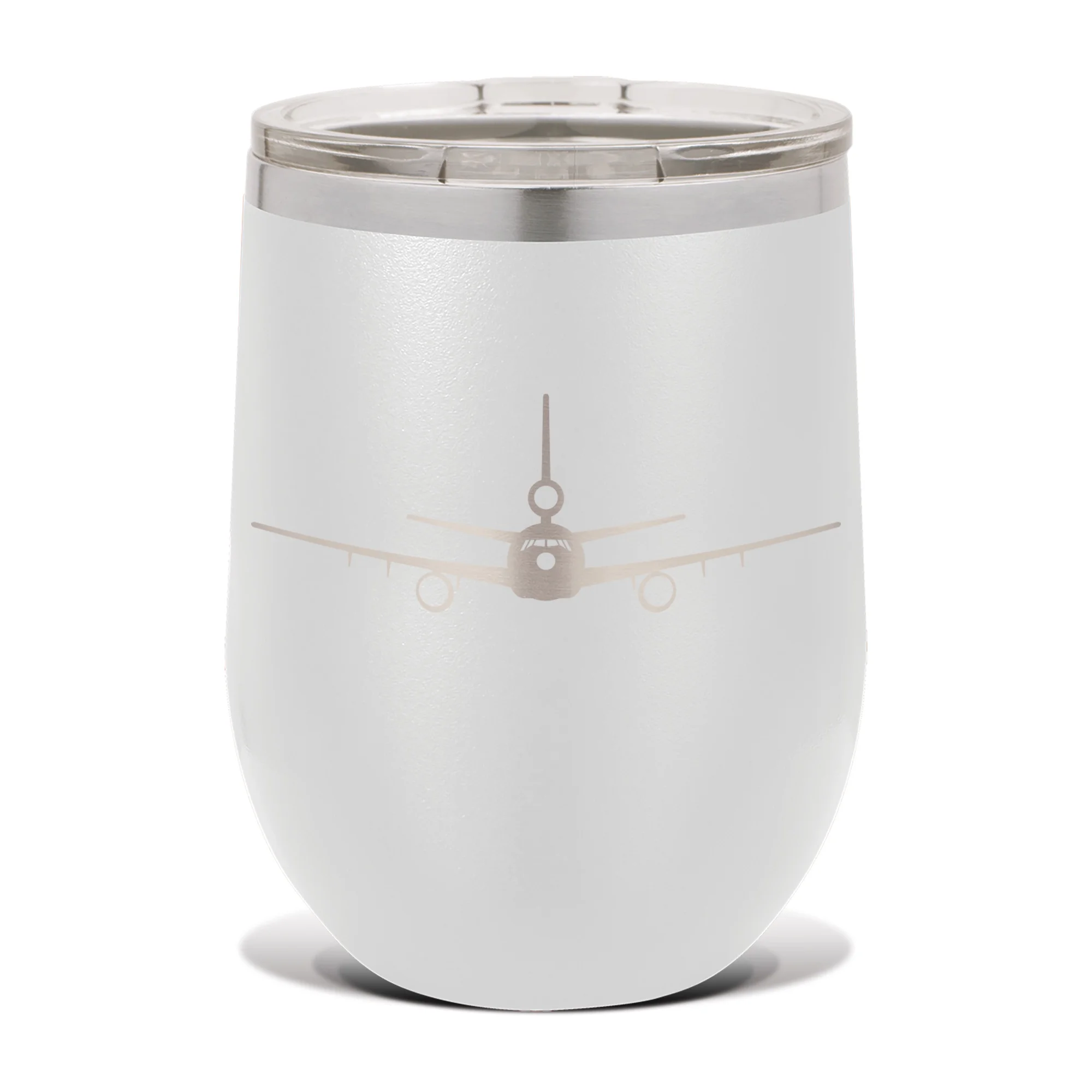 KC-10 Extender Wine Tumbler 12 oz - Laser Engraved - Polar Camel - Stainess Steel - Vacuum Insulated - Double Walled - Wine Glass - Stemless - Drinkware Clear Lid - dc-10 dc10 airliner - White