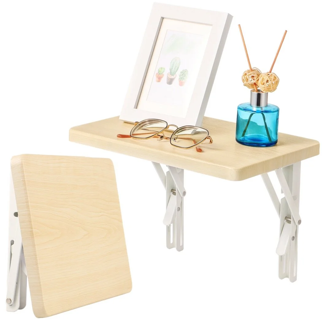 Folding Shelf with Bracket, Heavy Duty Collapsible Shelf, Wooden Wall Mounted Folding Table, Space Saving Floating Shelf for Laundry Room Kitchen Study Room