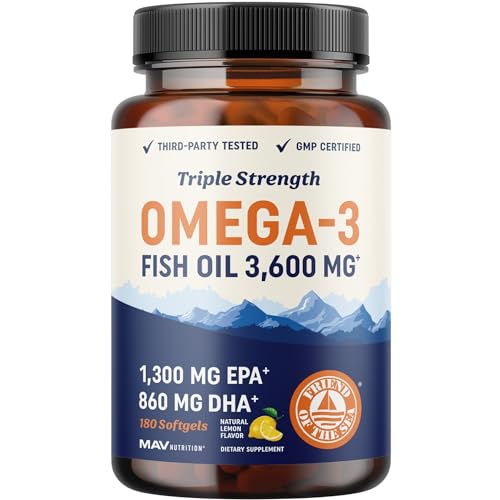 Triple Strength Omega 3 Fish Oil | 3600 mg EPA & DHA | Over 2100mg of Omega 3 Fatty Acids | 1300mg EPA + 860mg DHA | Best Essential Fatty Acids | Premium Burpless Softgel Supplements (120 Ct)