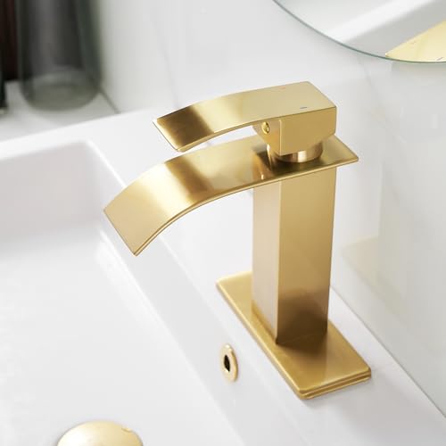 BWE Vessel Sink Faucet Modern Waterfall Chrome Single Hole Bathroom Faucet Single Handle with Pop up Drain Without Overflow Assembly Vanity Basin Bath Sink Faucets Mixer Tap