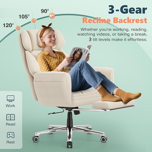 GABRYLLY Ergonomic Chair with Footrest – Wide Cross Legged Chair with Reversible Armrests, 120°Tilt, Heavy-Duty Base, Big and Tall Executive Chair Plus, Brown, GY82766