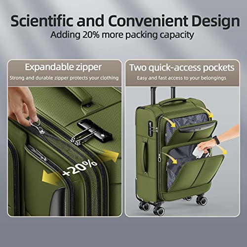 SHOWKOO Luggage Sets 3 Piece Softside Expandable Lightweight Durable Suitcase Sets Double Spinner Wheels TSA Lock Armygreen (20in/24in/28in)