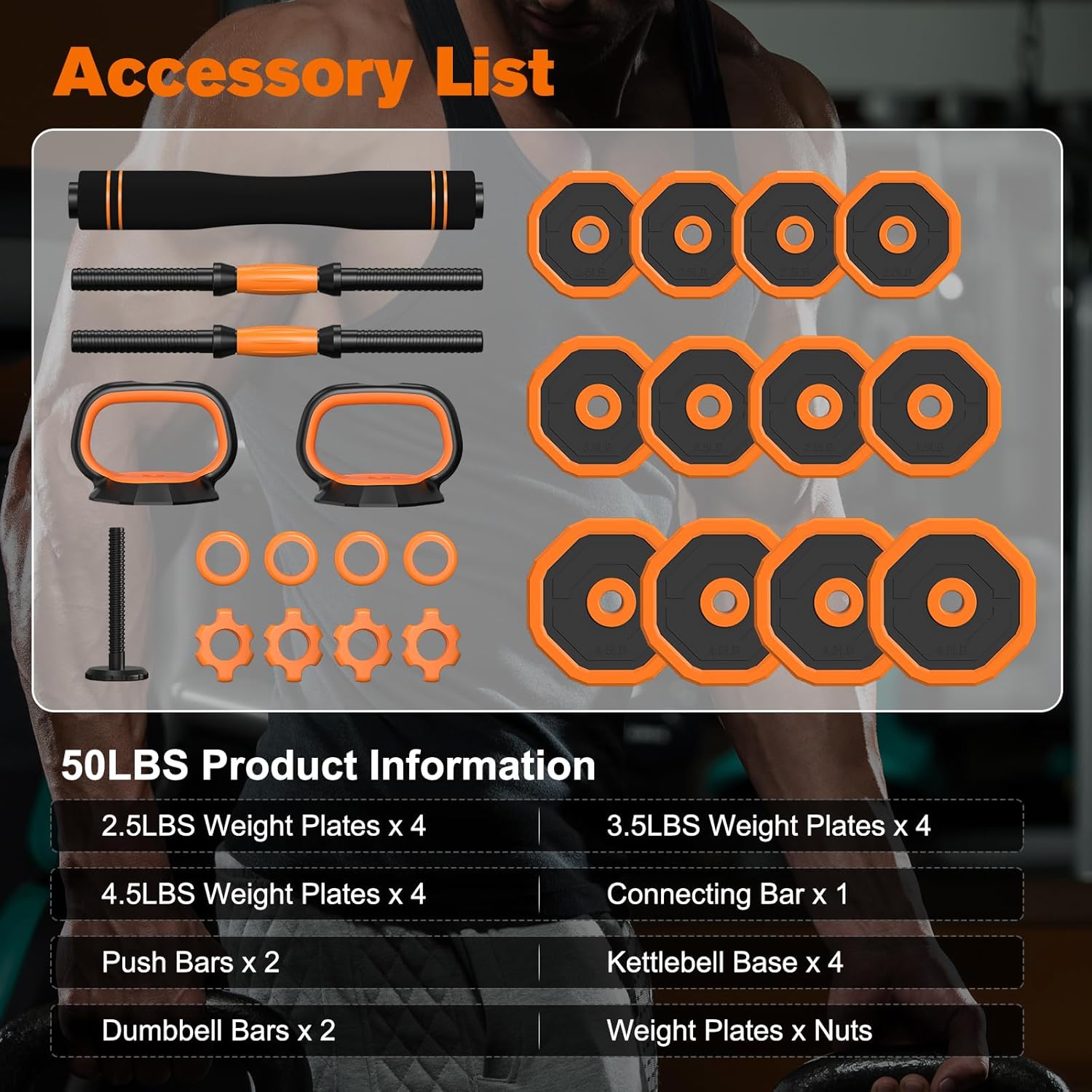 Adjustable Dumbbells 6 in 1 Weight Set, Dumbbell, Barbell, Kettlebell and Push-up, Home Gym Fitness Workout Equipment for Men and Women