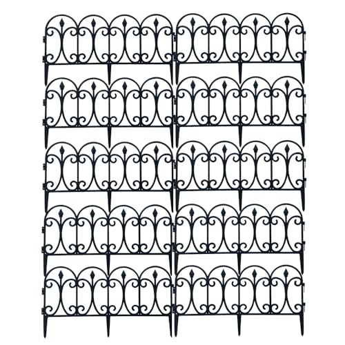 Black Decorative Garden Border Fence, Outdoor Plastic Folding Fence Panels, Garden Fencing 13 inch High and Borders for Dogs, Flower Bed Edging for Landscaping- Garden Fence Animal Barrier (10 Pack)