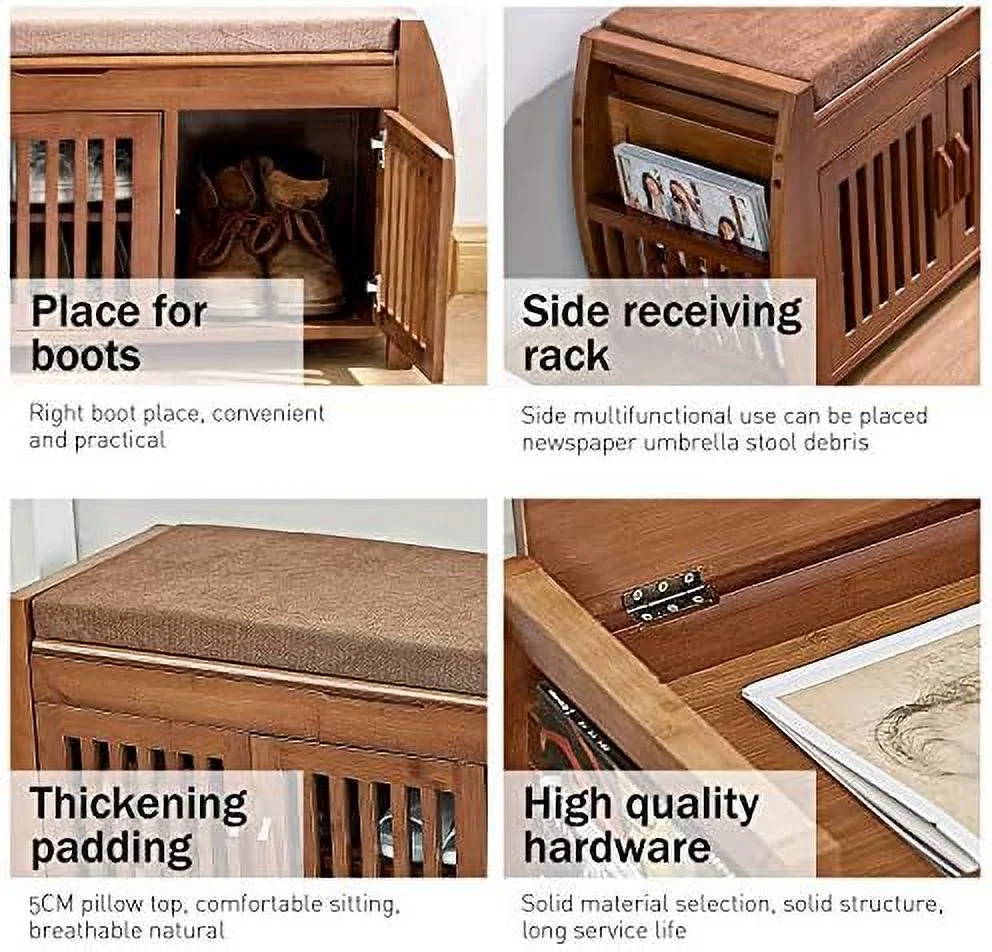 KBANZIBIU Shoe  Bench & Bamboo Shoe Bench & Shoe Rack Cabinet  Benches  Entryway  Organizer for Style & Comfort  Detachable Cushion with Hidden  Compartment