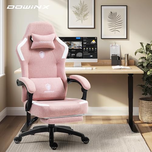 Dowinx Fabric Gaming Chair with Pocket Spring Cushion,Breathable Computer Chair with Massage Lumbar Support and Footrest,High Back Game Office Chair for Adult,Black