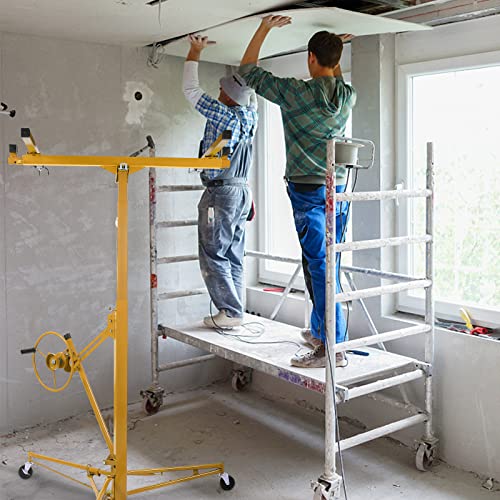 Winado 16 FT Drywall Lift Panel Rolling Hoist Jack Lifter Sheetrock, Drywall Lifting Construction Tools Caster Wheel with Adjustable Telescopic Arm, Yellow