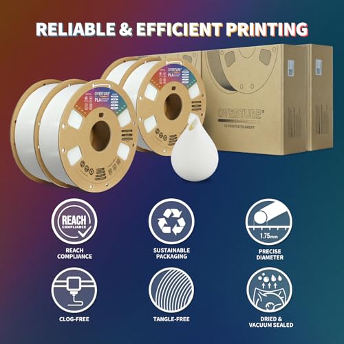 OVERTURE PLA Filament 1.75mm PLA 3D Printer Filament, 2kg Cardboard Spool (4.4lbs), Dimensional Accuracy +/- 0.02mm, Fit Most FDM Printer (Black 2-Pack)