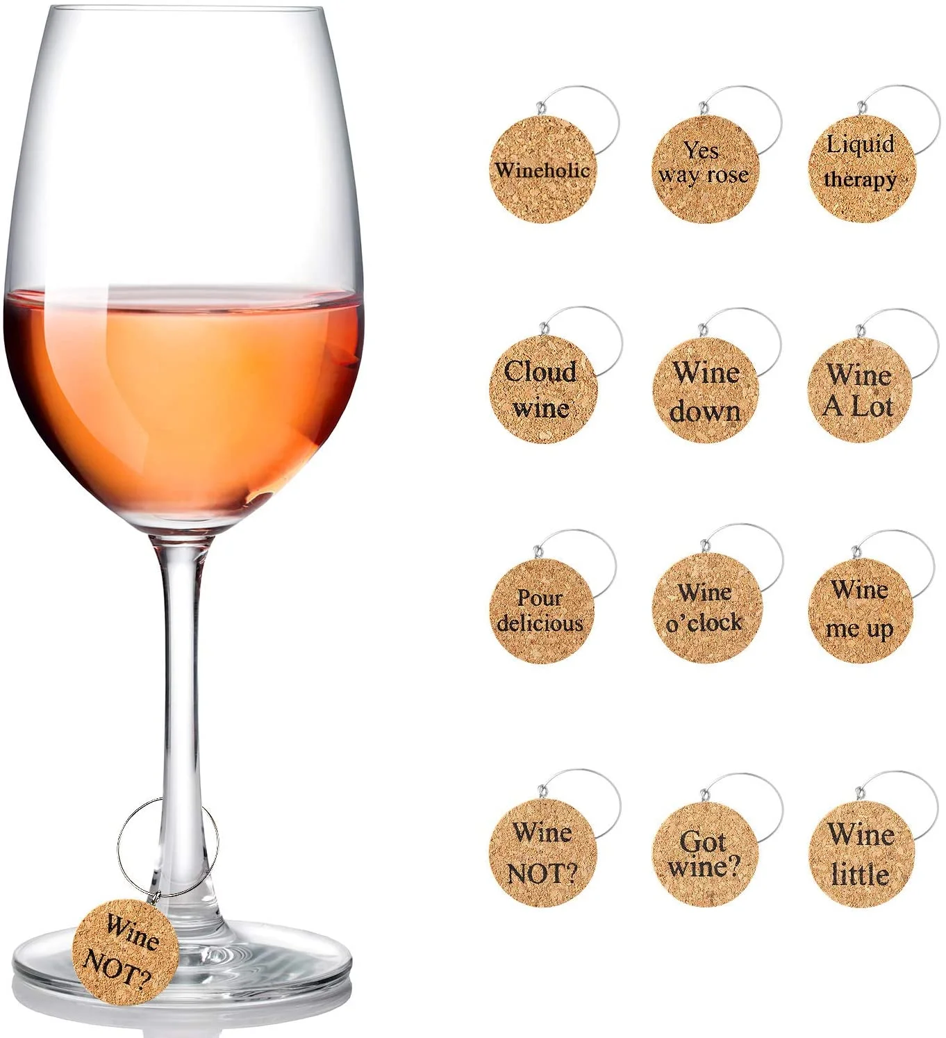 12 Pieces Wine Glass Charms Markers Drink Markers for Wine Glass Champagne Flutes Cocktails, Martinis (Wooden, 12 Pieces)