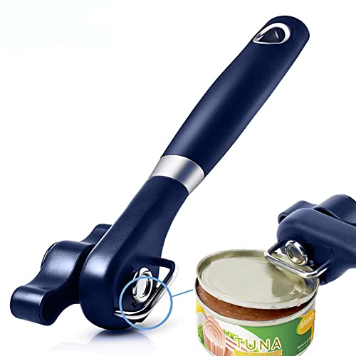 2 in 1 Safety Can Opener Manual Smooth Edge & Bottle Opener, No-Trouble-Lid-Lift Manual Can Opener with Magnet, Large Rubber Handle & Stainless Steel Blade, Side Cut Hand Can Opener for Kitchen