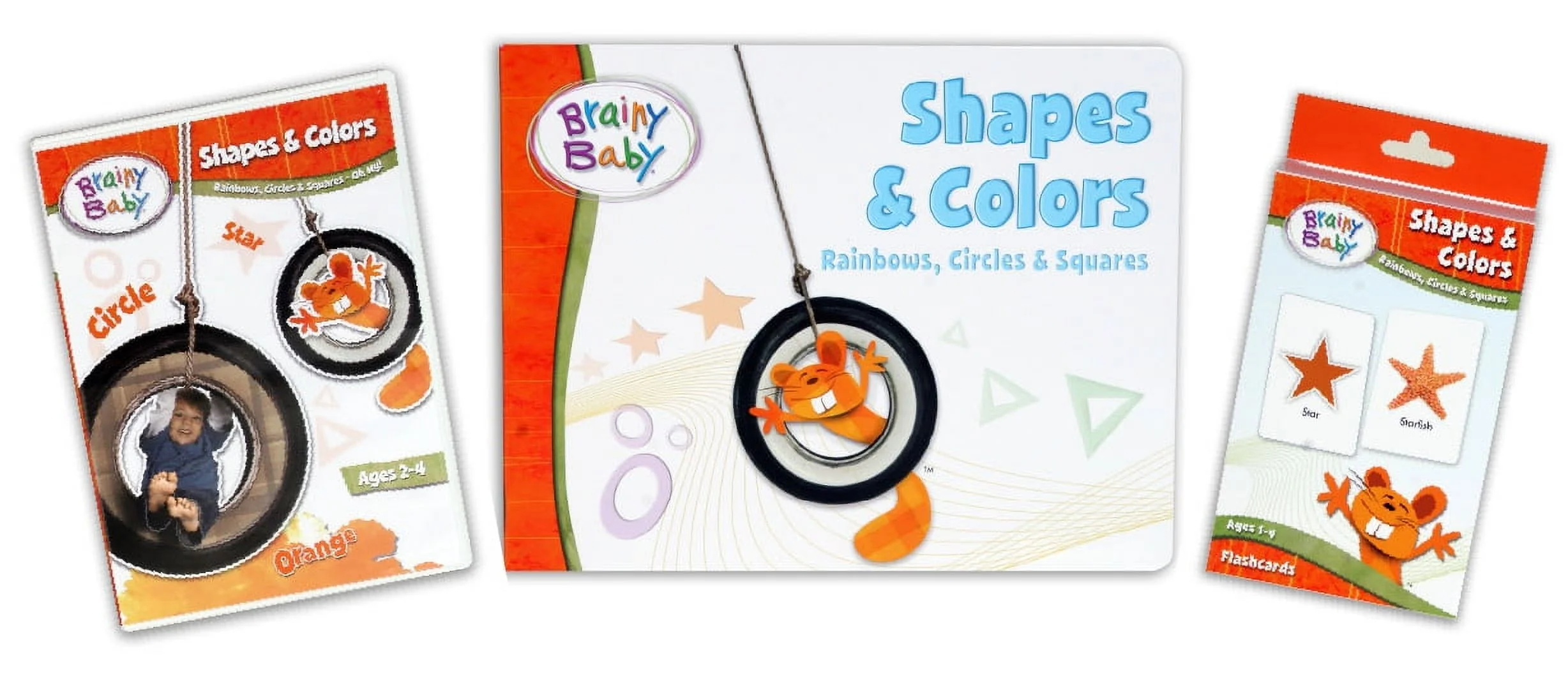 Brainy Baby Teach Your Child Shapes and Colors Learning Library: Rainbows, Circles and Squares Flashcards, Board Book and DVD Deluxe Edition