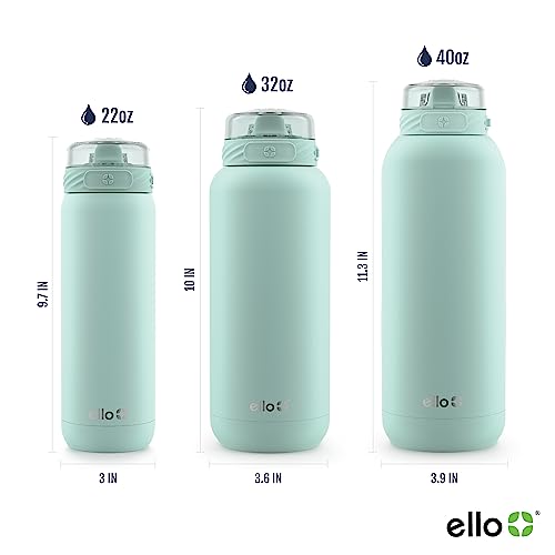 Ello Cooper 32oz Stainless Steel Water Bottle with Straw and Carry Handle, Double Walled and Vacuum Insulated Metal, Leak Proof Locking Lid with Soft Silicone Spout, Reusable, BPA Free, Yucca