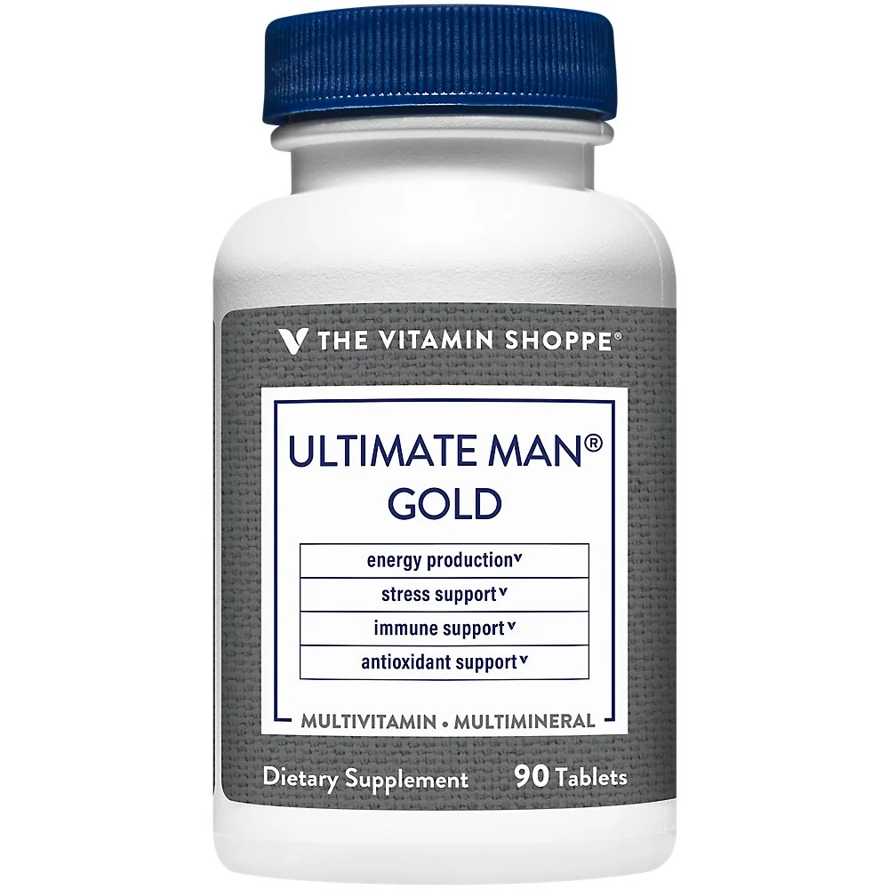 Ultimate Man Gold Multivitamin, High Potency Multi – Energy & Antioxidant Blend, Daily Multi-mineral Supplement for Optimal Men’s Health, Gluten & Dairy Free (90 Tablets) by The Vitamin Shoppe