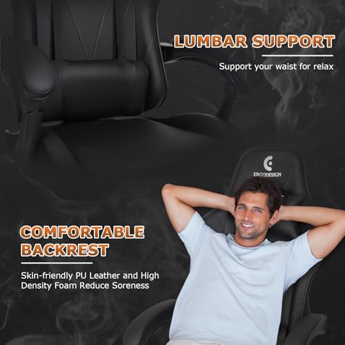 Gaming Chair with Linkage Armrest & Footrest, High Back Video Gaming Chair, Black