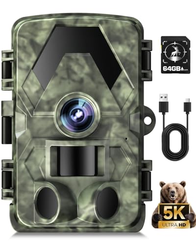 Trail Camera, 5K 60MP Game Camera with 130°Wide Angle, IP66 Waterproof Night Vision with No Glow Infrared LEDs, 0.05s Trigger Motion Activated for Wildlife, Green