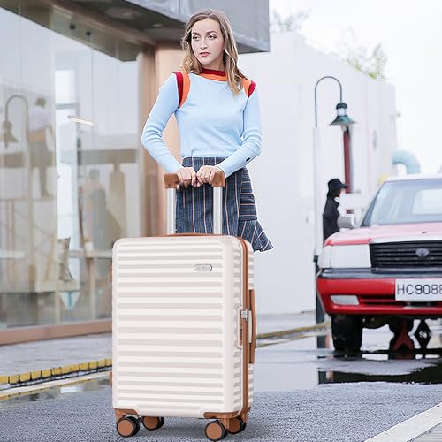 SHOWKOO Luggage Sets 3 Piece Hardside Expandable Suitcase with Double Spinner Wheels Tsa Lock, (Beige White, 5 piece set)