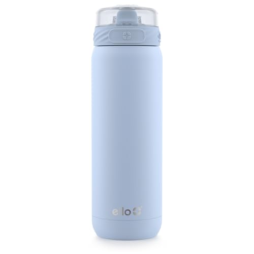 Ello Cooper 32oz Stainless Steel Water Bottle with Straw and Carry Handle, Double Walled and Vacuum Insulated Metal, Leak Proof Locking Lid with Soft Silicone Spout, Reusable, BPA Free, Yucca