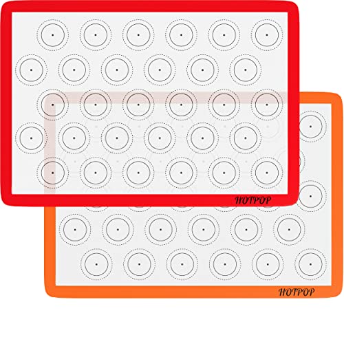 HOTPOP Silicone Baking Mats 0.75mm, Non-Stick Silicone Sheet for Bake Pans & Rolling with Outlines for Pastries - Macaron/Pastry/Cookie/Bun/Bread Making (2 HALF SIZE)