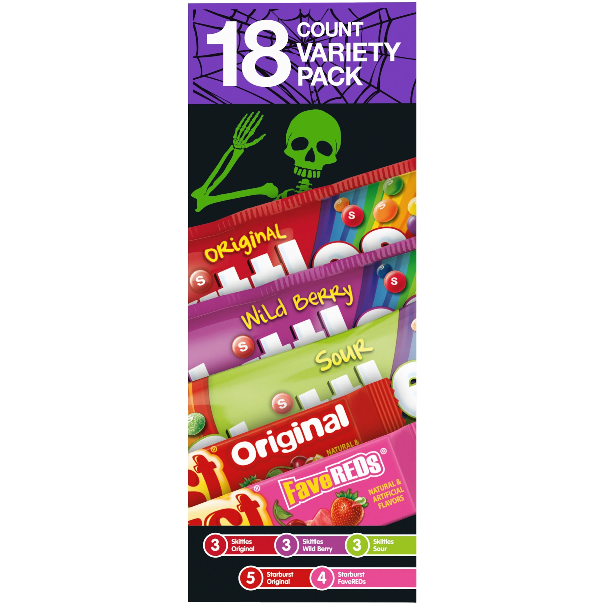 Mars Mixed Skittles & Starburst Chewy Variety Pack Halloween Candy, 18 Count Box