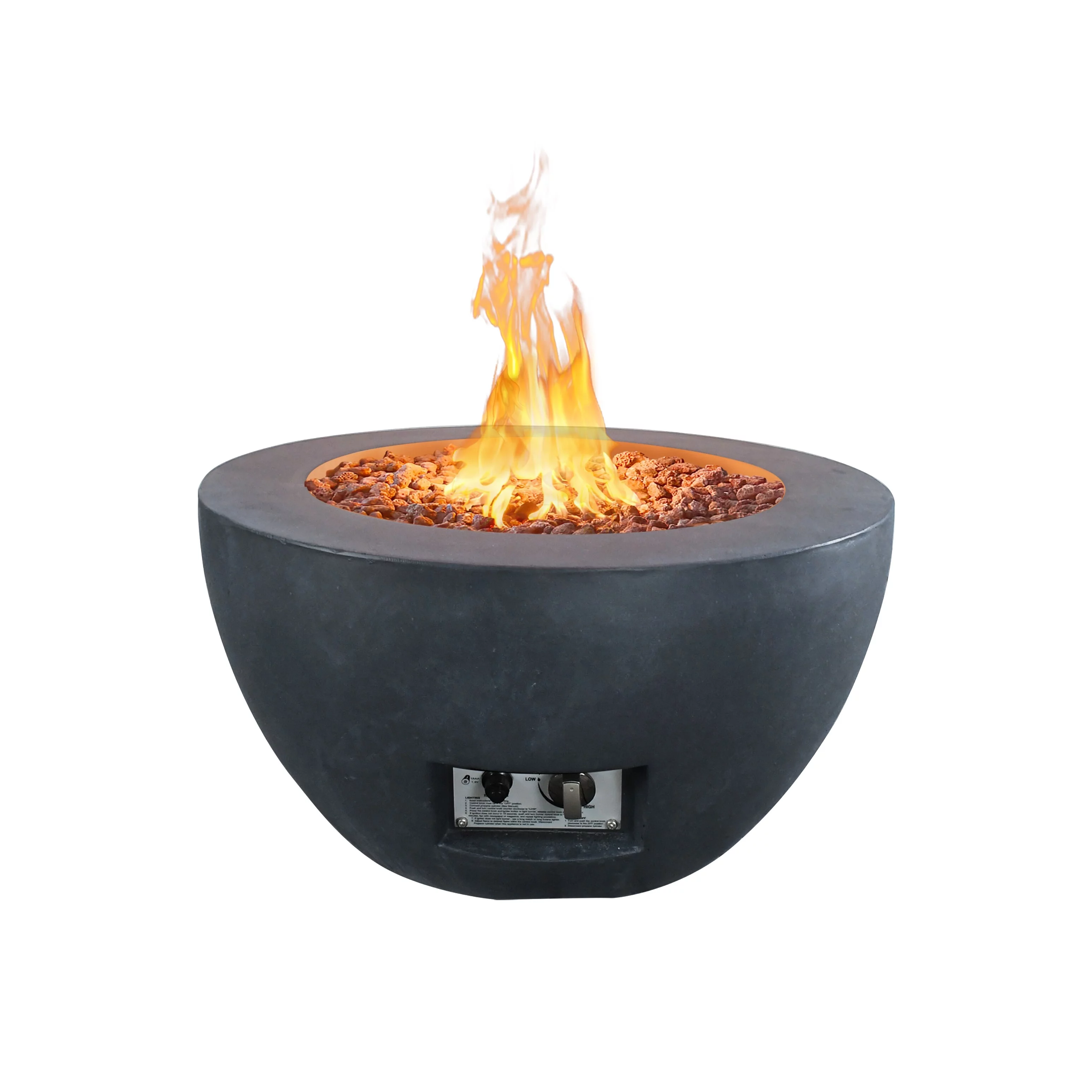 Kante  25 Inch Wide Round Concrete and Metal Outdoor Eco-Friendly Smokeless 50,000 BTU Propane Gas Fire Pit Bowl Table Off-White