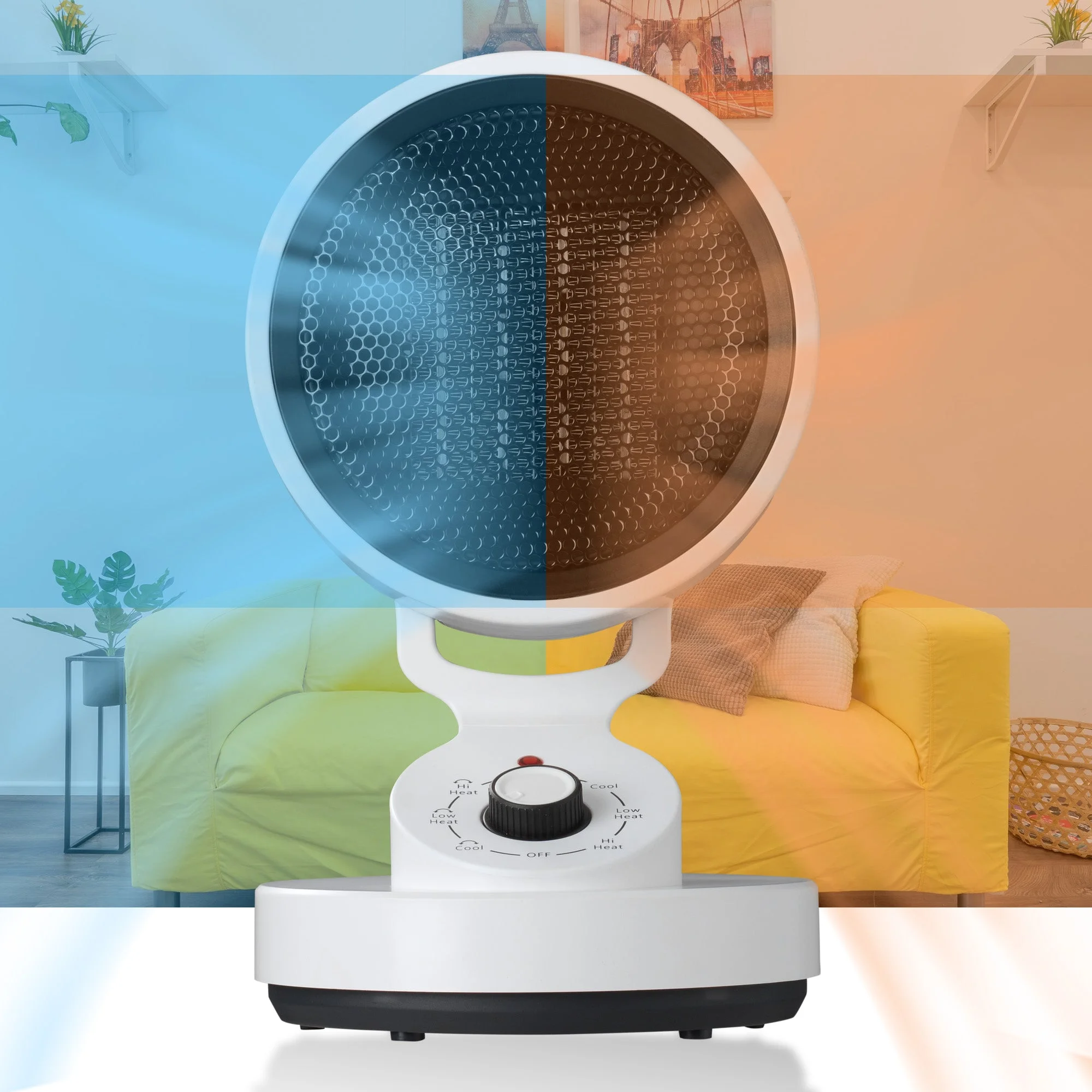 Electric Space Heater Cooling Fan, 2-In-1 Space Warm & Cool Fan, with 3 modes including High Heat (1500W), Low Heat   (900W)