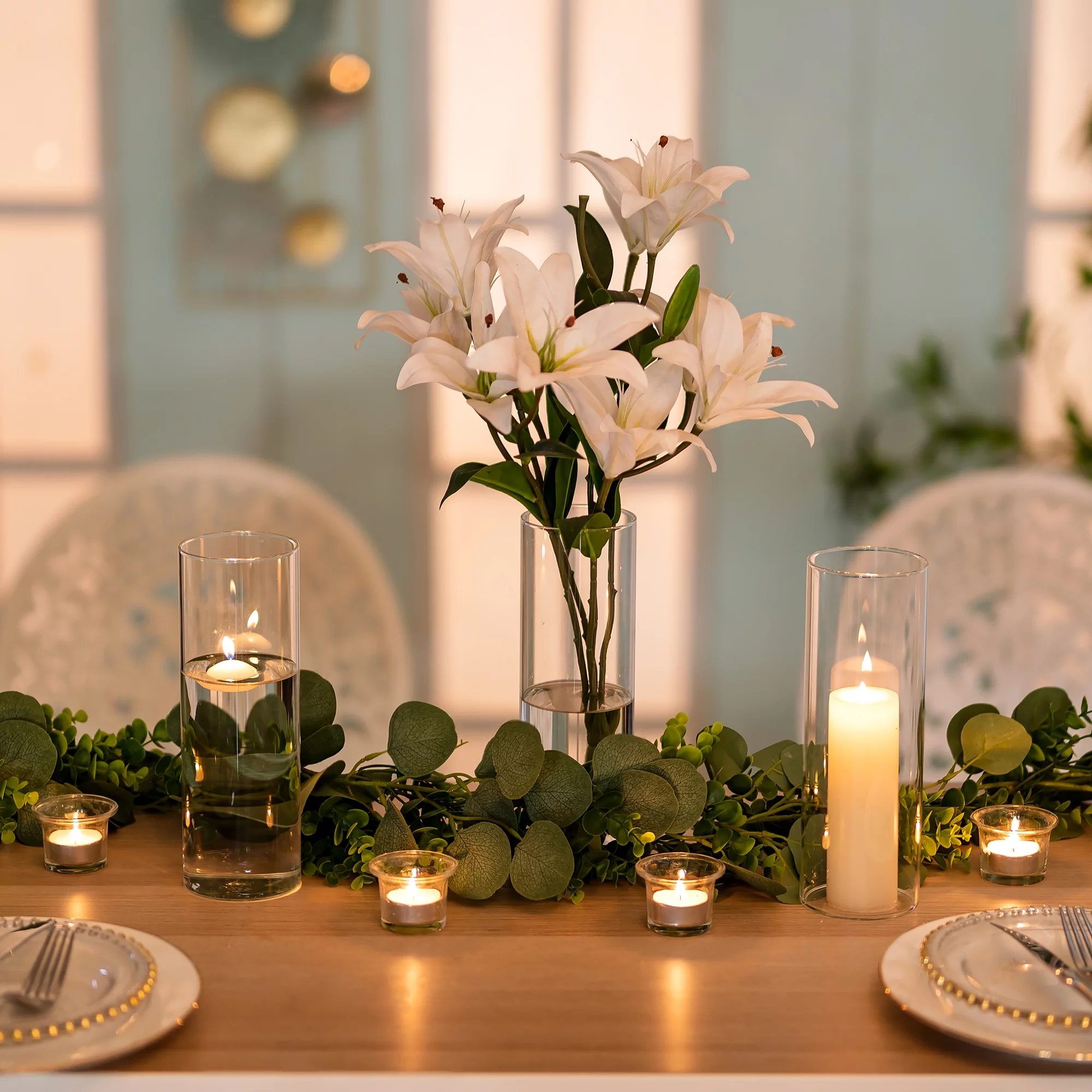 10 inch Glass Cylinder Vase Set of 12 Decorative Flower Vases for Centerpieces Clear Hurricane Vase for Pampas Grass Floating Candle Holder for Wedding Table