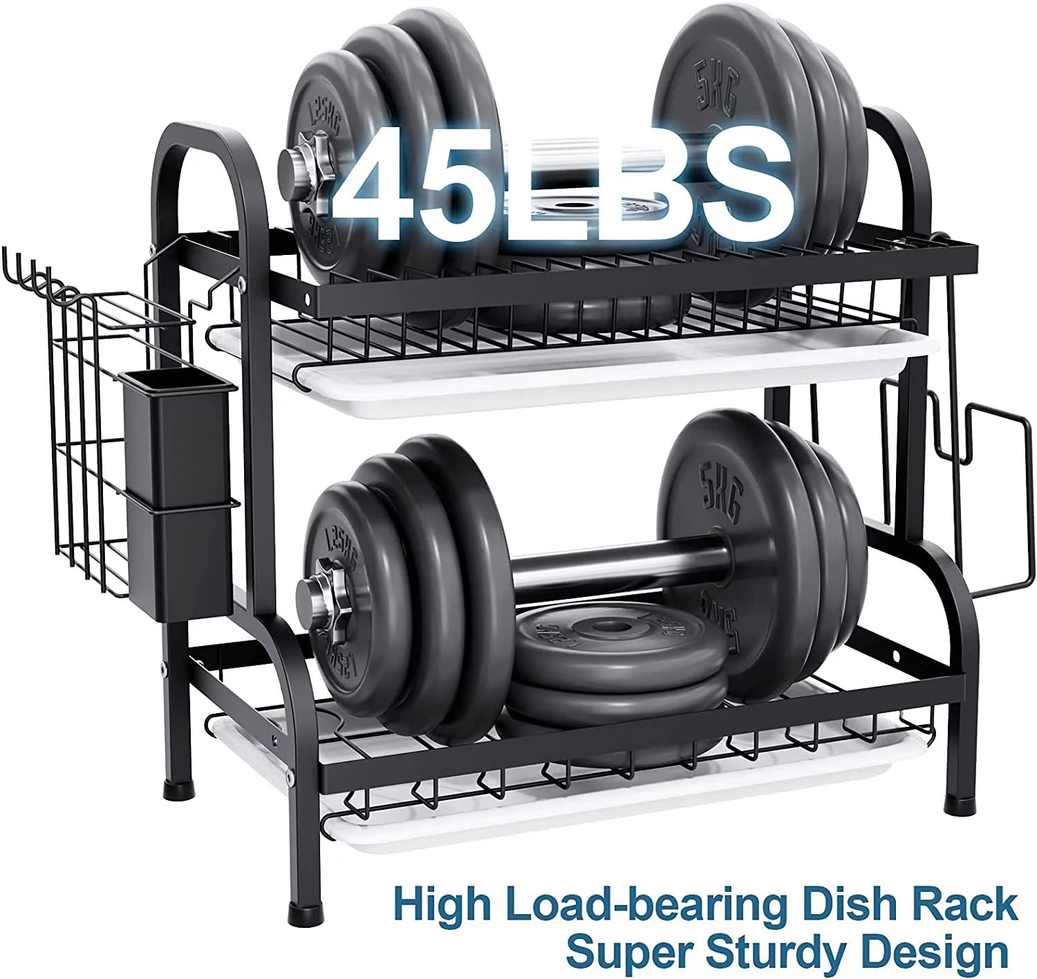 Sensch 2-Tier Dish Rack for Kitchen, Dish Drying Rack with Drain Board Tray, Compact Dishing Rack with Utensil Holder, Cutting Board Holder, Kitchen Dishes Storage and Organizers