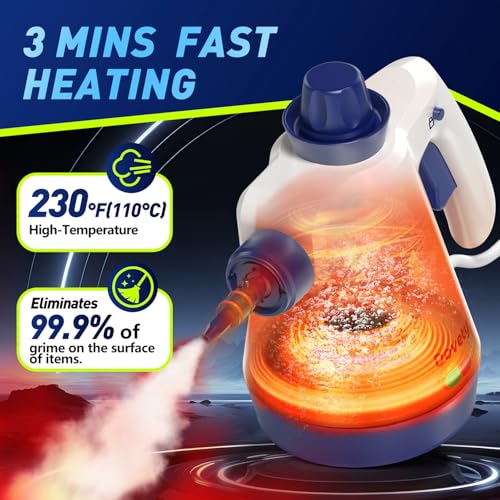 Steam Cleaner, Pressurized Handheld Steam Cleaner for Home with 12pcs Accessories & Safety Lock, Multi-Surface & Powerful Home Use Steamer for Cleaning, Car, Bathroom, Shower, Window, Grime, Grease