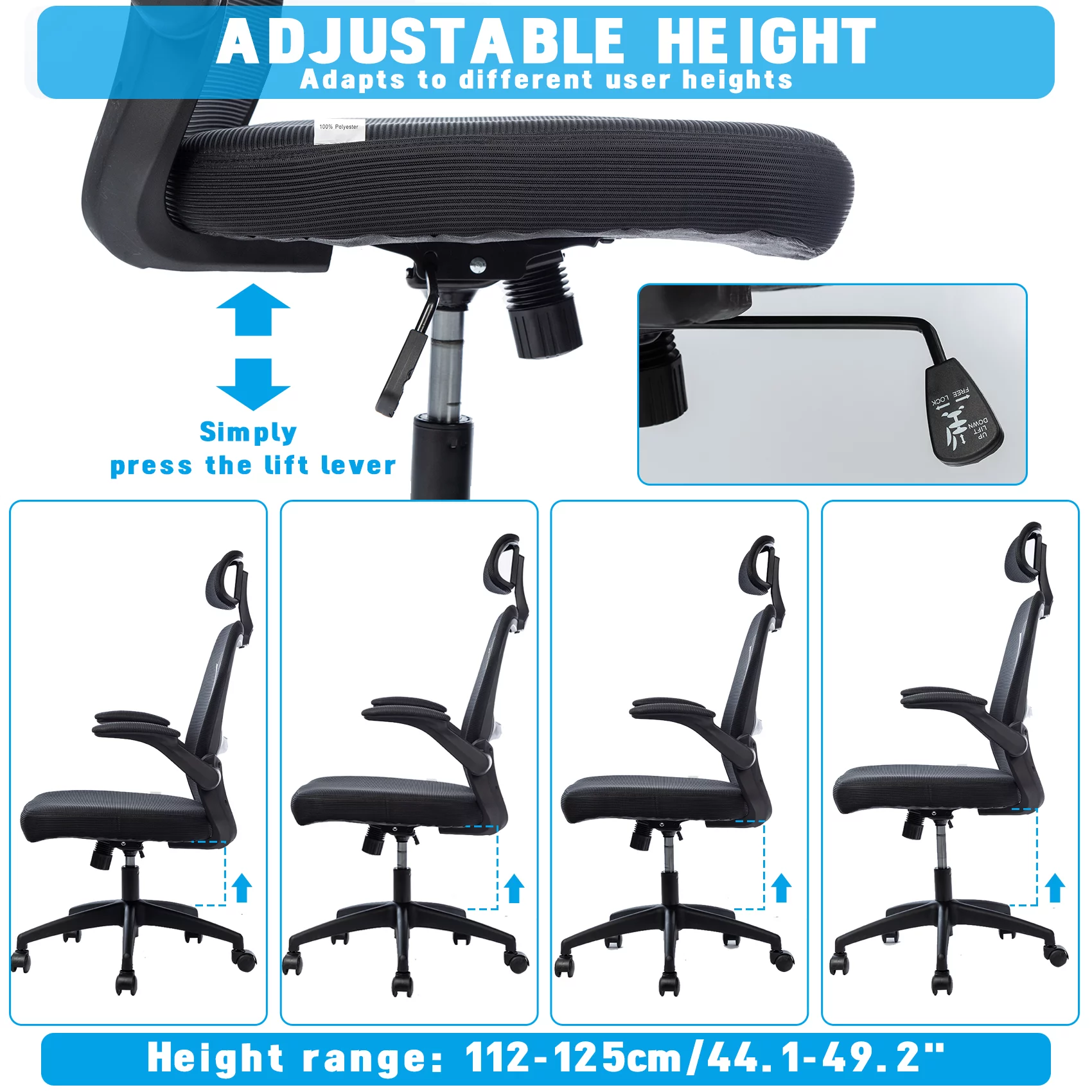 Andoe Ergonomic Office Chair, Adjustable Headrest with Tilt Function, Lumbar Support, Swivel Computer Task Chair for Office, Black