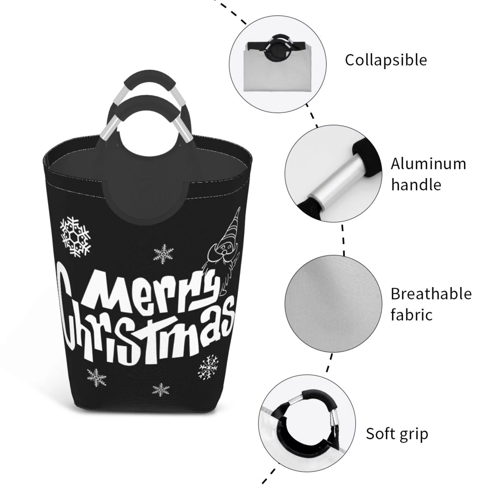 TEQUAN 50L Large Rectangular Laundry Hamper with Aluminum Handles, Christmas Winter Prints Waterproof Foldable Dirty Clothes Basket