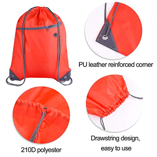 KUUQA 12Pcs Drawstring Backpack Bags Bulk with Zipper Pocket and Headphone Hole（Black）