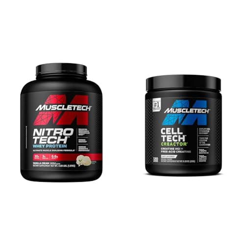MuscleTech Whey Protein Powder Nitro-Tech | Isolate & Peptides & Cell-Tech Creactor Creatine HCl Powder | Post Workout Muscle Builder