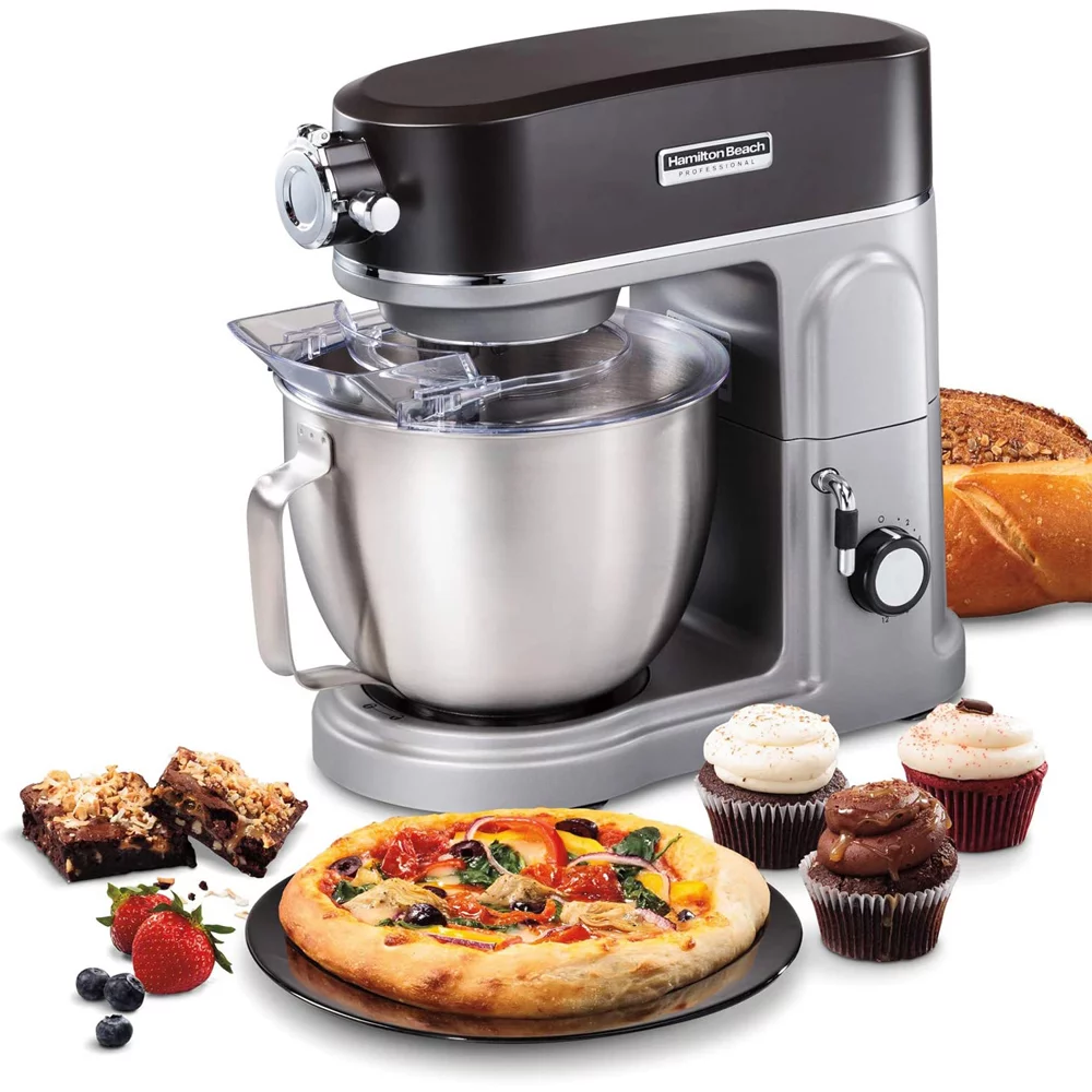 Hamilton Beach 63240 Professional Stand Mixer, 5 Quart, Specialty Attachment Hub - Grey Bundle with Deco Essentials Mechanical 60 Minute Kitchen Timer