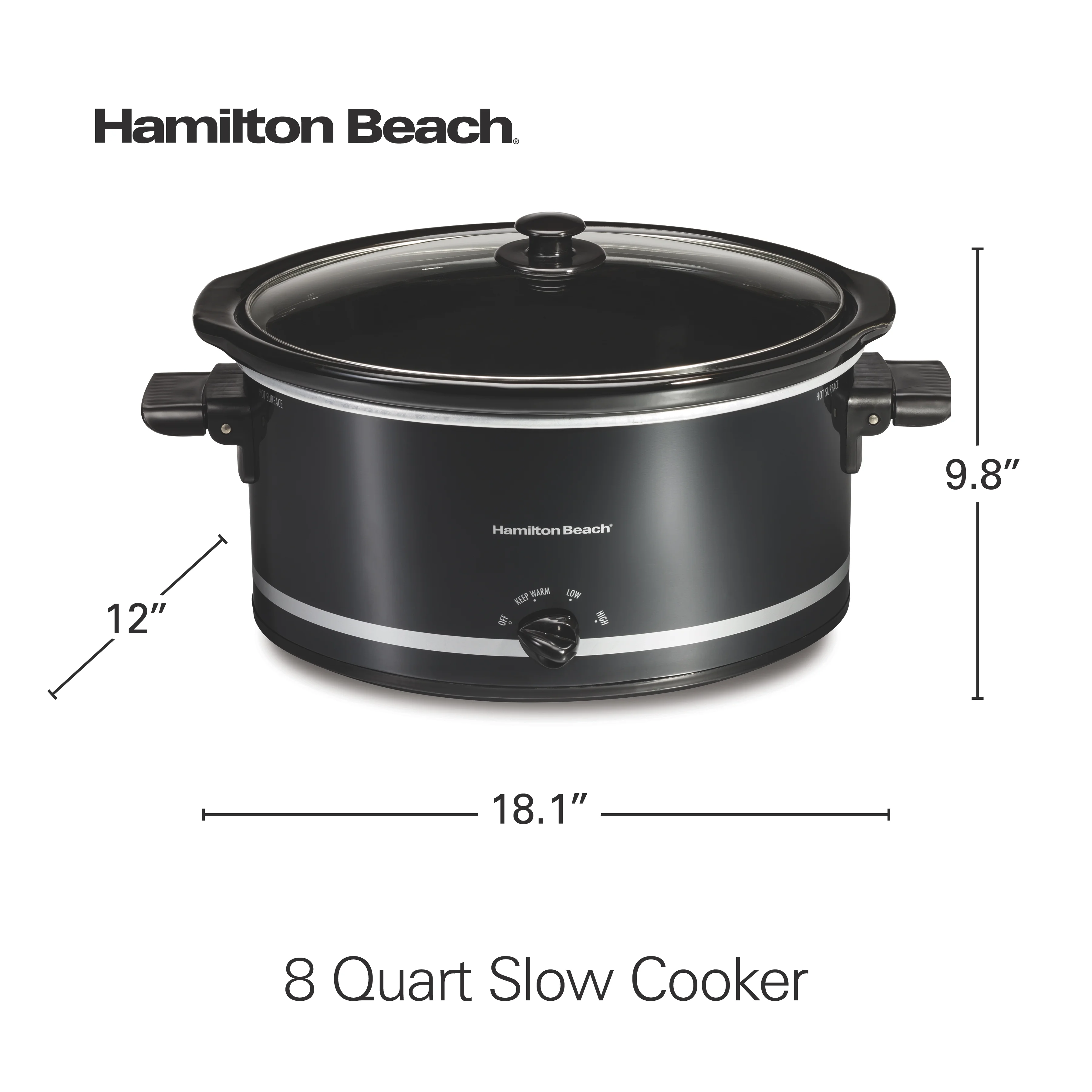 Hamilton Beach Slow Cooker, 8 Quart Capacity, Extra-Large, Serves 10+, Removable Crock, Black, 33185