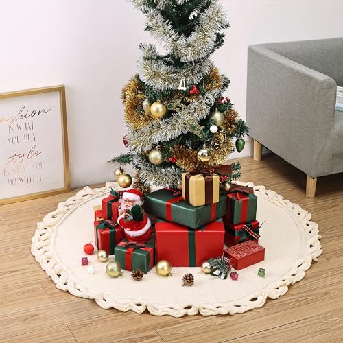 Mr. Pen- Christmas Tree Skirt 48 inches, Knitted Christmas Skirt Tree, Xmas Tree Skirt