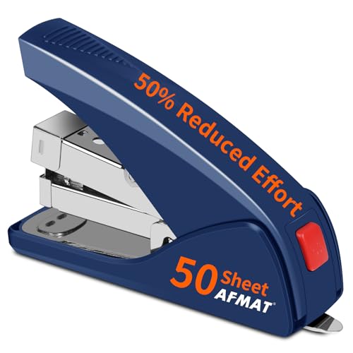 AFMAT Effortless Stapler for Desk, 50 Sheet Capacity, Low Force, Built-in Staple Remover, One Finger Touch Stapling Desktop Stapler, Portable & Space Save Size, Good for Home & Office, Green