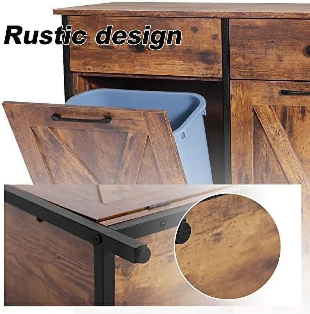 GEROBOOM Double Kitchen Trash Cabinets Two Tilt Out Trash Cabinets with Solid Hideaway Drawers Free Standing Wooden Kitchen  Recycling Cabinet  Holder (White)