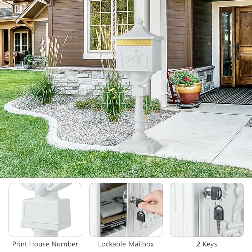 Giantex Cast Aluminum Mailbox with Post - Locking Residential Mailboxes for Outside with Keys, Baffle Door, Expansion Bolts, Address Panel, In-Ground Rust-proof Large Security Postal Mailbox (Black)