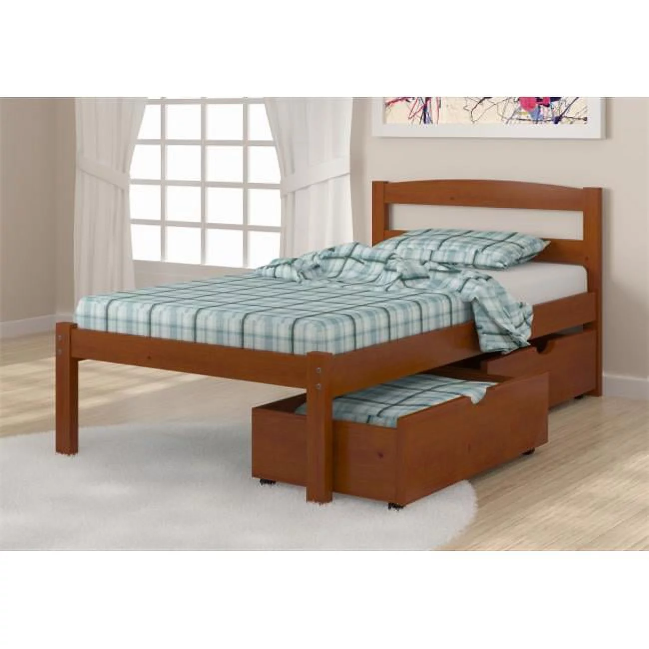 Pivot Direct PD-575TE-505E Twin Size Econo Bed with Dual Under Bed Drawers in Light Espresso