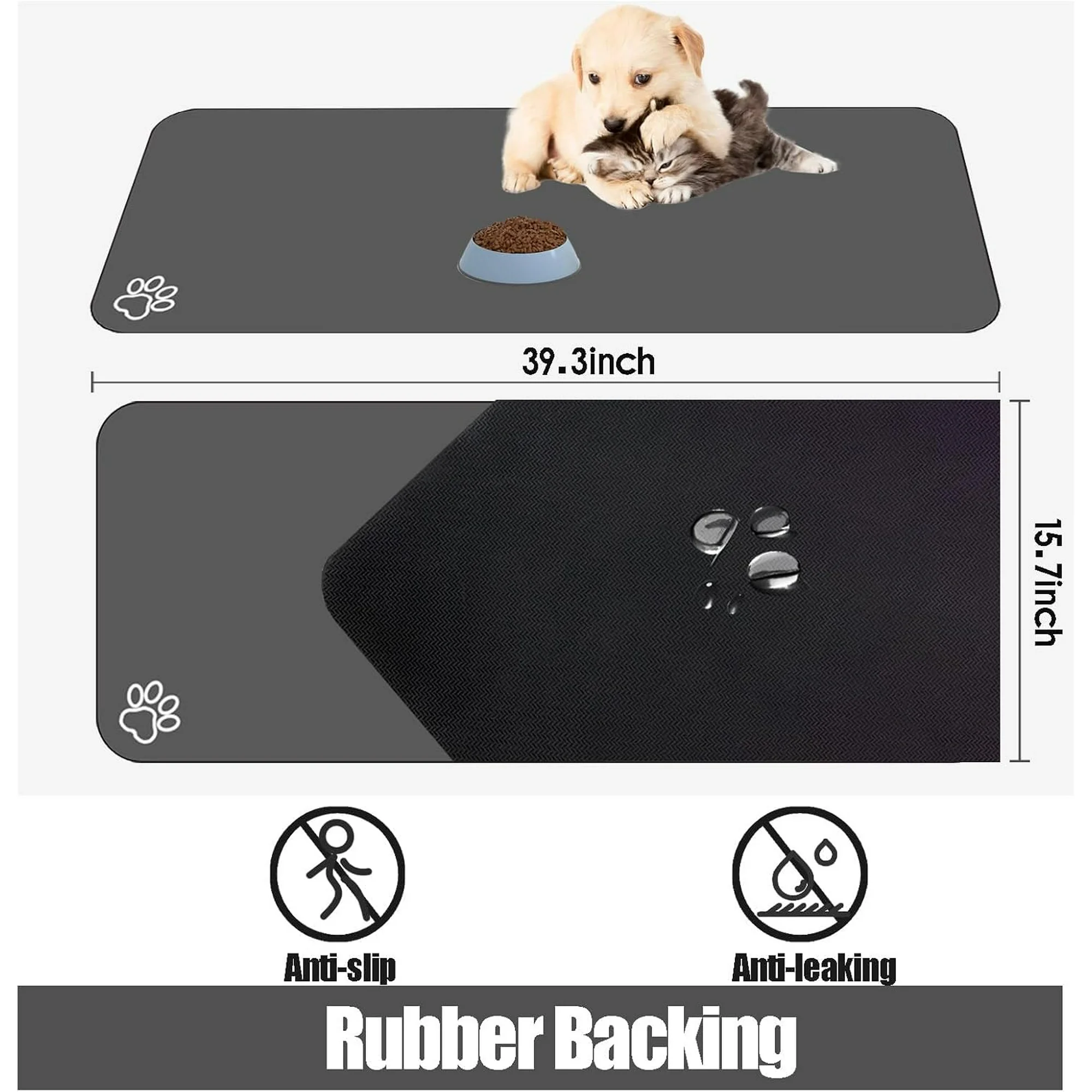 Large Pet Feeding Mat, Absorbent Quick Dry Dog Mat for Food and Water Bowl, Non Skid Cat Bowl Mat