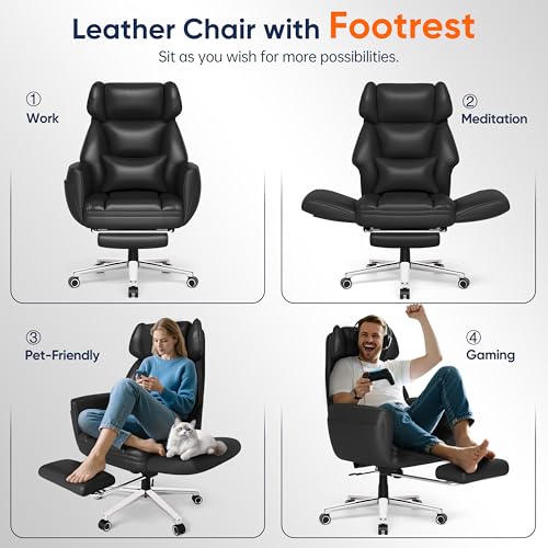 GABRYLLY Ergonomic Chair with Footrest – Wide Cross Legged Chair with Reversible Armrests, 120°Tilt, Heavy-Duty Base, Big and Tall Executive Chair Plus, Brown, GY82766