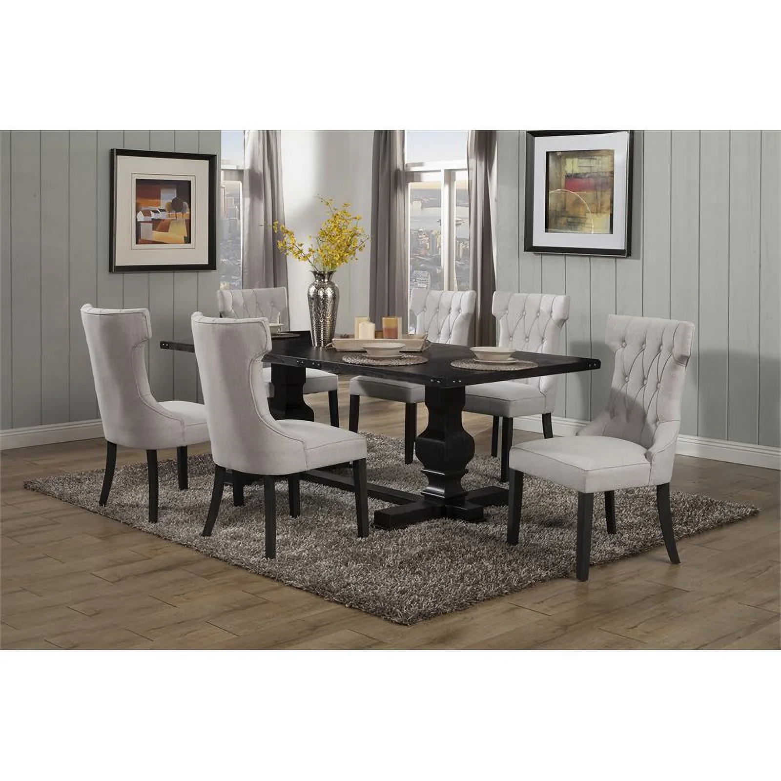 Home Square 7 Piece Dining Set with Dining Table and 6 Chairs in Dark Oak