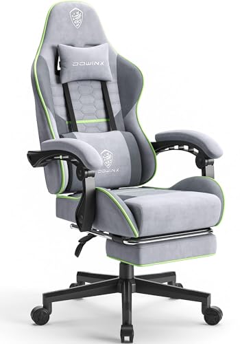 Dowinx Gaming Chair Fabric with Pocket Spring Cushion, Massage Game Chair Cloth with Headrest, Ergonomic Computer Chair with Footrest 290LBS, Black Green