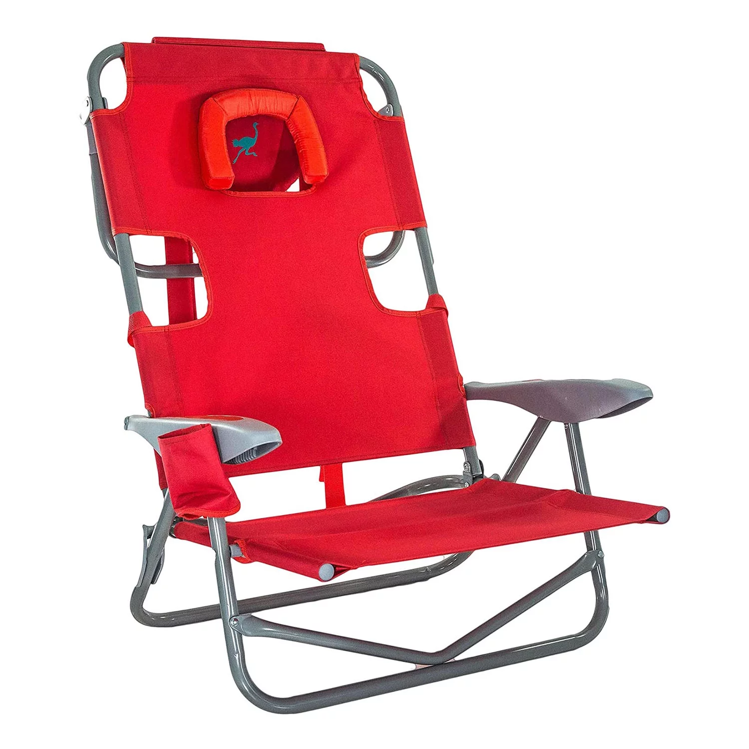 Ostrich On-Your-Back Outdoor Reclining Beach Pool Camping Chair, Red