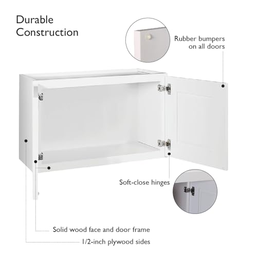 Brookings Shaker Unassembled Bridge Wall Kitchen Cabinet W3018, 30 W x 12 D x 18 H, Painted White with Sherwin Williams®, Solid Wood – Design House, 561662